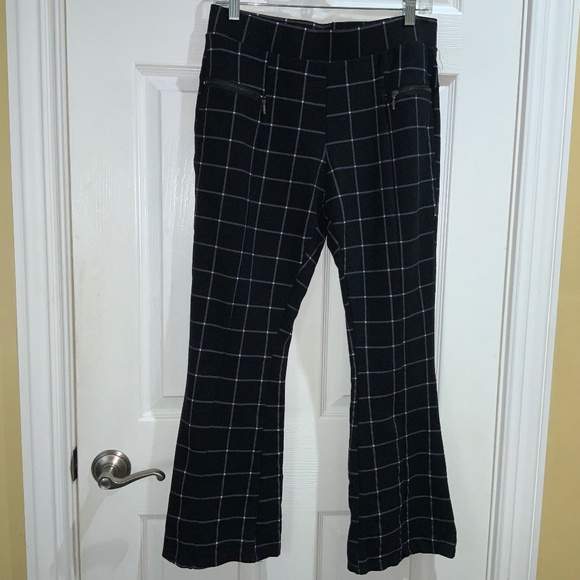 Lark + Grey windowpane check bootcut pants Sz L pull on style zipper detail - Picture 1 of 8